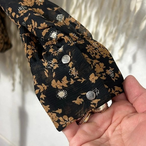 Sabina Musayev Black Brown and Gold Metallic Necktie Blouse Size Small - Picture 4 of 13